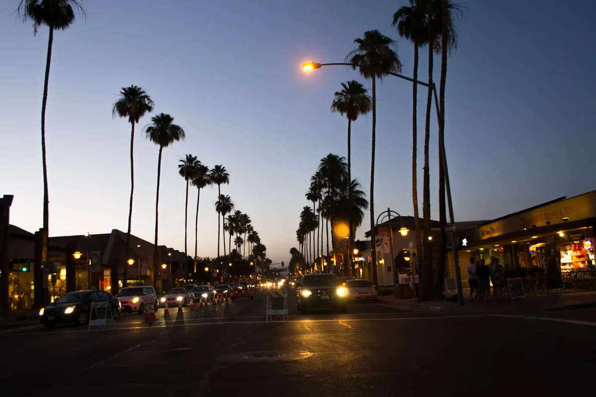 Palm Springs architecture and desert mountains